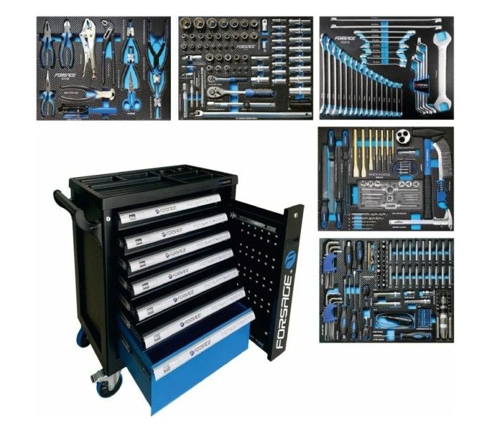 Тележка инструментальная Forsage F-55300(51381), закрытая, 7 ящиков, с набором инструментов 274пр.