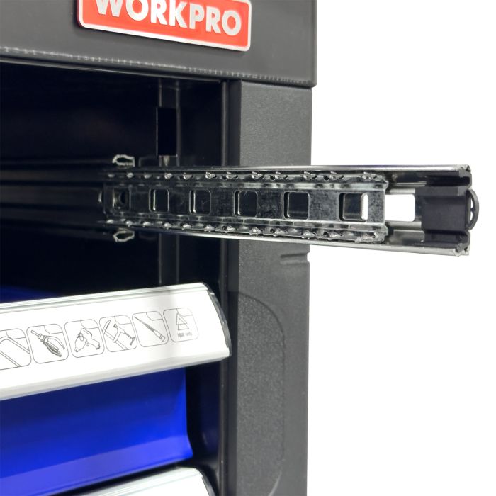 Тележка инструментальная WORKPRO WP285002A, закрытая, 7 ящиков, с набором инструментов 186шт.