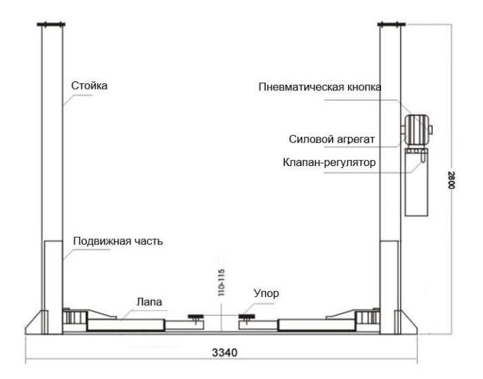 Подъемник двухстоечный автомобильный 4 тонны Great Wolf GW-C4000, электрогидравлический, 220В