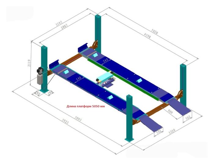 Пост сход-развала 3D с подъёмником 4т KraftWell 4WA_set_2