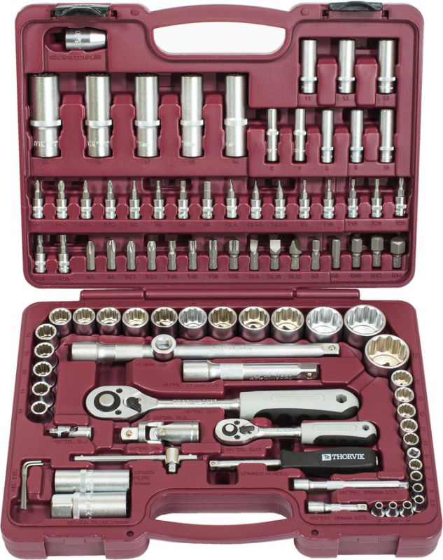 Набор инструментов в кейсе Thorvik UTS0094/12, 94 предмета, с трещоткой, 1/2", 1/4"