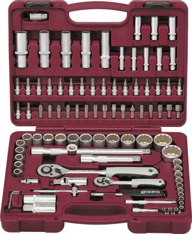 Набор инструментов в кейсе Thorvik UTS0094/12, 94 предмета, с трещоткой, 1/2", 1/4"