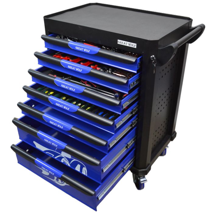 Тележка инструментальная Great Wolf GW-7ST2 Blue, 7 ящиков, с набором инструментов 324пр.