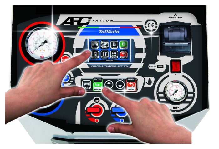Станция для заправки автокондиционеров TopAuto RR800Touch, автоматическая, 113 л/мин