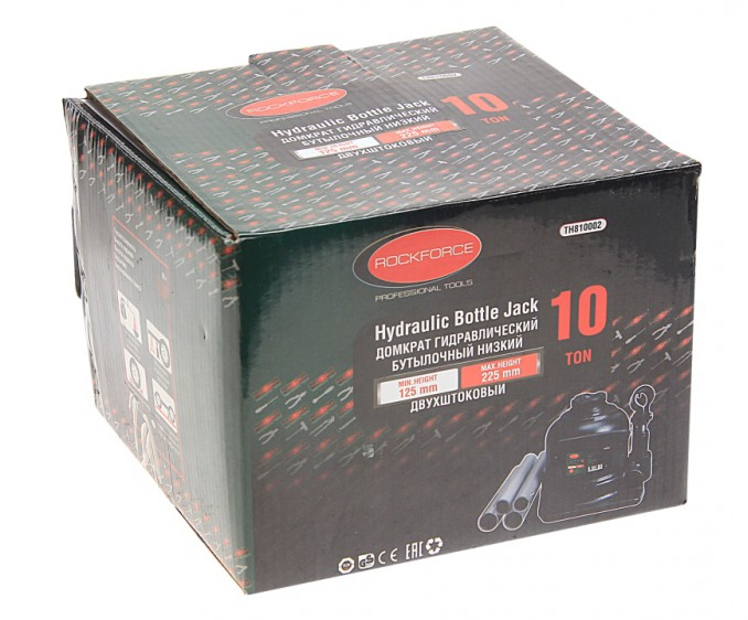 Домкрат бутылочный 10 тонн Rock Force RF-TH81003, автомобильный, двухштоковый
