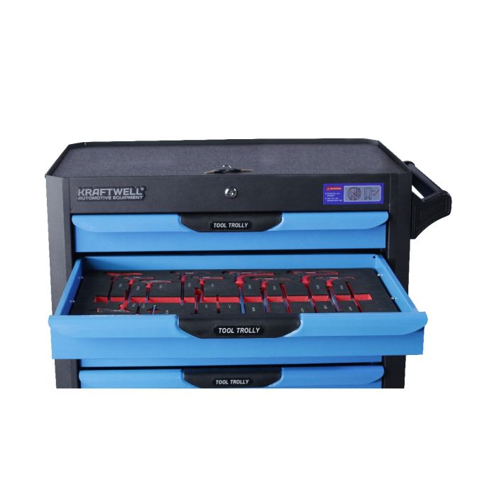 Тележка инструментальная KraftWell KRW-TTB+SET277, закрытая, 7 ящиков, с комплектом инструментов 277пр.