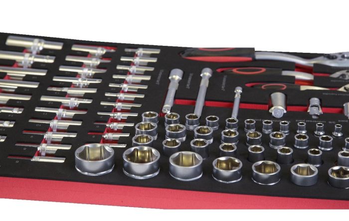Тележка инструментальная KraftWell KRW-TTG+SET157, закрытая, 5 ящиков, с набором инструментов 157пр.