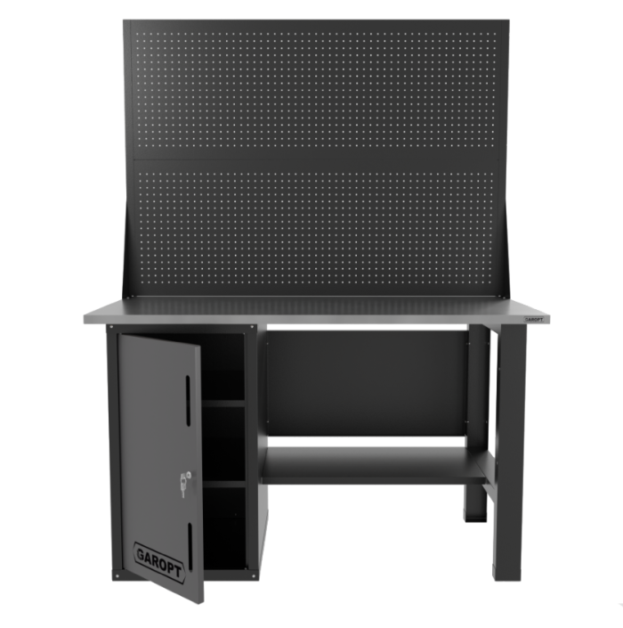 Верстак слесарный Garopt "Low Cost" GT1400STDPP2.grey, однотумбовый, экран, дверца