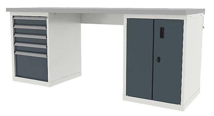 Верстак слесарный Ferrum TITAN 41.32105, двухтумбовый, 5 ящиков +1 секция
