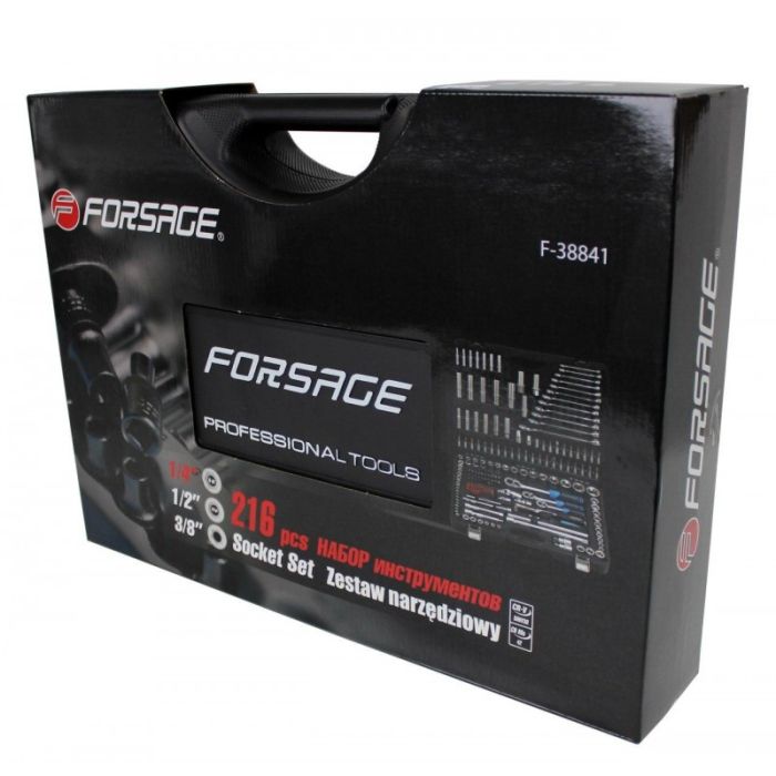 Набор инструментов в кейсе Forsage F-38841(New), 216 предметов, с трещоткой, 1/2", 1/4", 3/8"