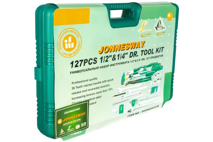 Набор инструментов в кейсе Jonnesway S04H524127S, 127 предметов, с трещоткой, 1/2", 1/4"