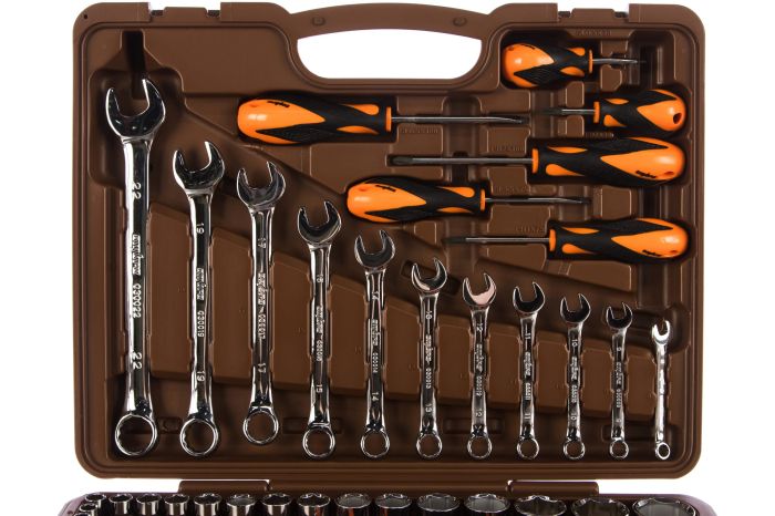 Набор инструментов в кейсе Ombra OMT55S, 55 предметов, с трещоткой, 1/2", 1/4"