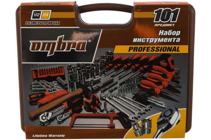Набор инструментов в кейсе Ombra OMT101S, 101 предмет, с трещоткой, 1/4", 1/2"