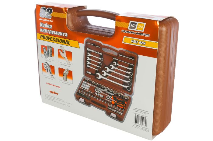 Набор инструментов в кейсе Ombra OMT82S, 82 предмета, с трещоткой, 1/4", 1/2"