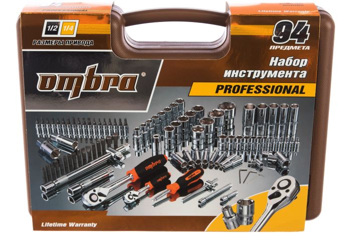 Набор инструментов в кейсе Ombra OMT94S, 94 предмета, с трещоткой, 1/4", 1/2"