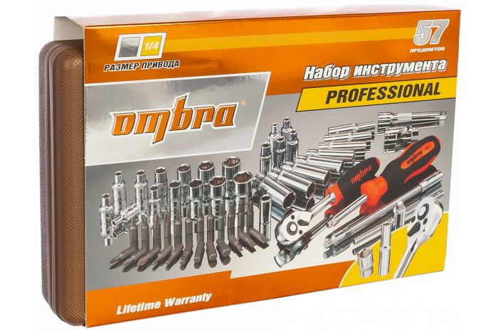 Набор инструментов в кейсе Ombra OMT57S, 57 предметов, с трещоткой, 1/4"