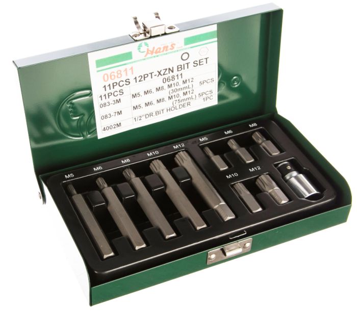 Набор бит для шуруповерта Hans 06811, 1/2", XZN, 11 предметов