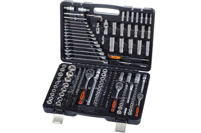 Набор инструментов в кейсе AV Steel AV-011215, 215 предметов, с трещоткой, 1/2", 1/4", 3/8"