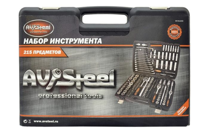 Набор инструментов в кейсе AV Steel AV-011215, 215 предметов, с трещоткой, 1/2", 1/4", 3/8"