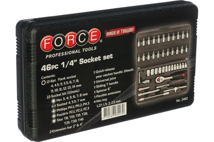 Набор инструментов в кейсе Force 2462, 46 предметов, с трещоткой, 1/4"
