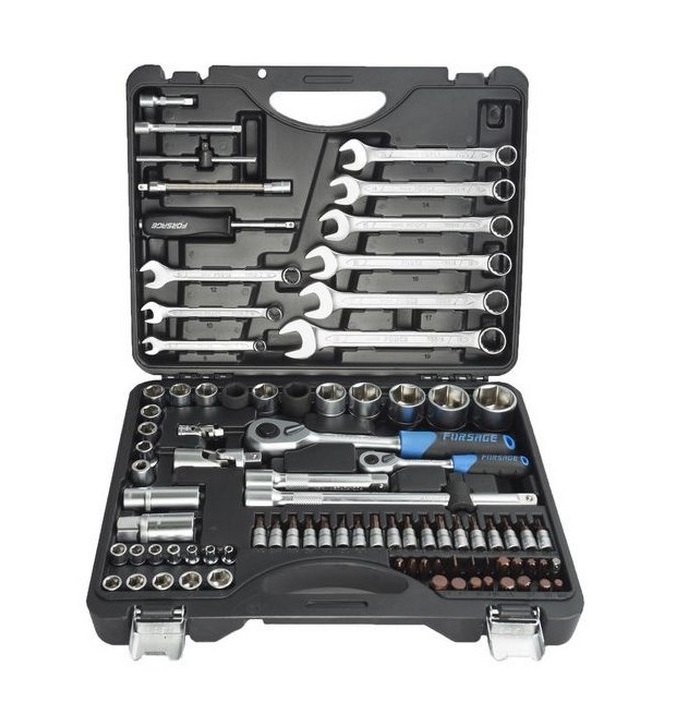 Набор инструментов в кейсе Forsage F-4821-5 PREMIUM, 88 предметов, с трещоткой, 1/2", 1/4"