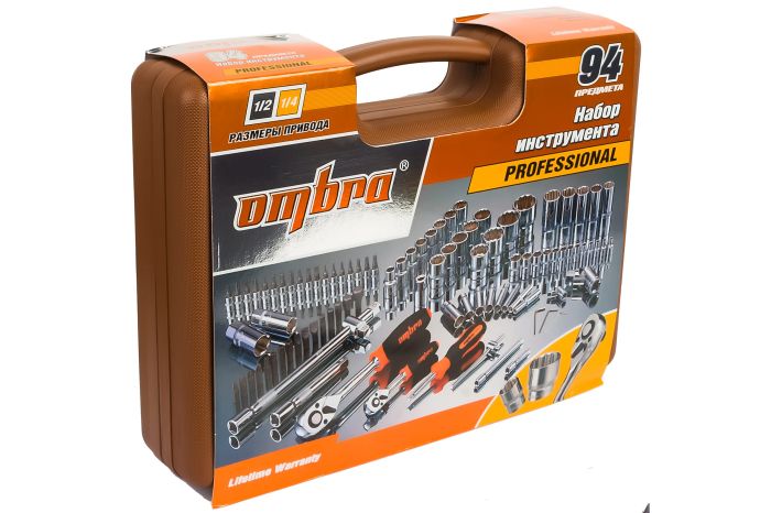Набор инструментов в кейсе Ombra OMT82S12, 82 предмета, с трещоткой, 1/2", 1/4"