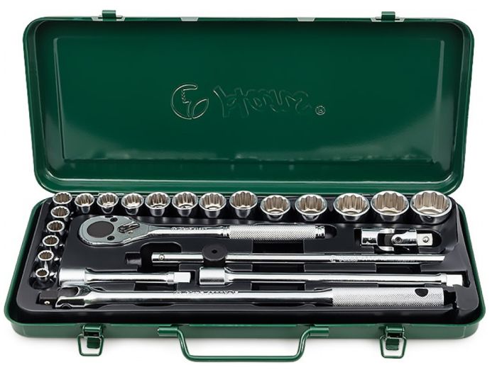 Набор торцевых головок Spline с трещоткой Hans 4624-2M, 1/2", 8-32мм, 24 предмета