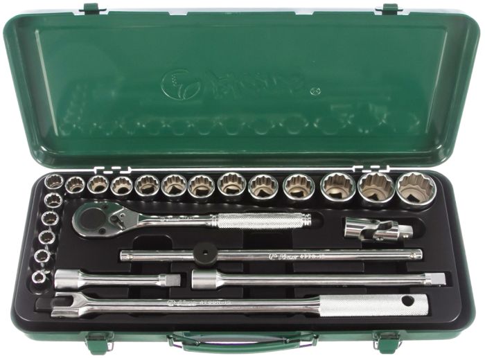 Набор торцевых головок Spline с трещоткой Hans 4624-2M, 1/2", 8-32мм, 24 предмета