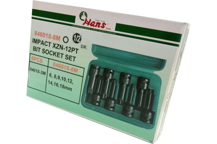 Набор ударных головок-бит XZN Hans 846018-8M, 1/2", 8 шт.