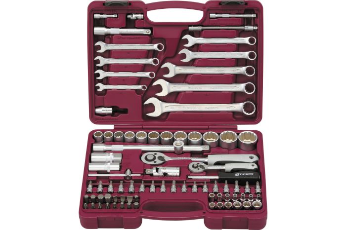 Набор инструментов в кейсе Thorvik UTS0082/12, 82 предмета, с трещоткой, 1/2", 1/4"
