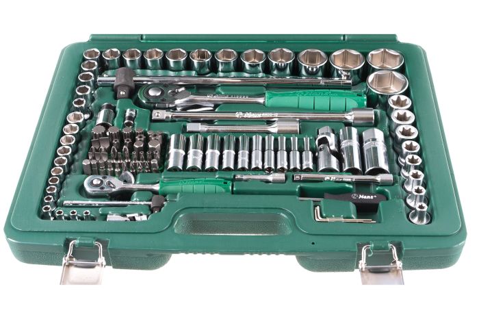 Набор инструментов в кейсе Hans TK-158E, 158 предметов, 1/2", 1/4", с трещоткой