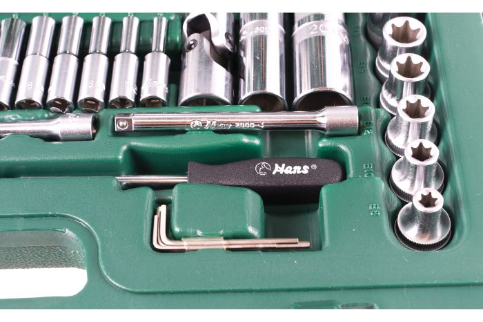 Набор инструментов в кейсе Hans TK-158E, 158 предметов, 1/2", 1/4", с трещоткой