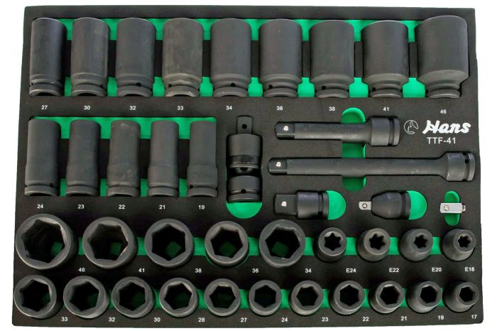 Набор торцевых головок и аксессуаров Hans TTF-41, 3/4", 40 предметов, 17-46 мм