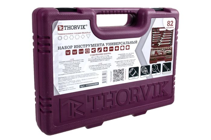Набор инструментов в кейсе Thorvik UTS0082MP, 82 предмета, с трещоткой, 1/2", 1/4"