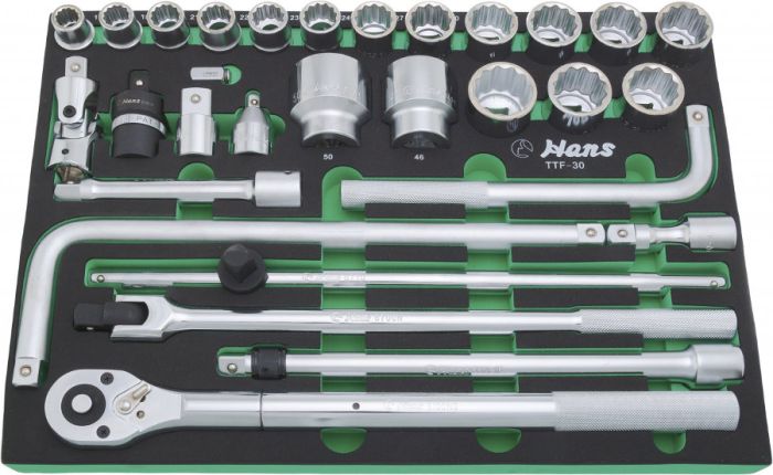 Набор торцевых головок с трещоткой Hans TTF-30, 3/4", 30 предметов, 17-50 мм
