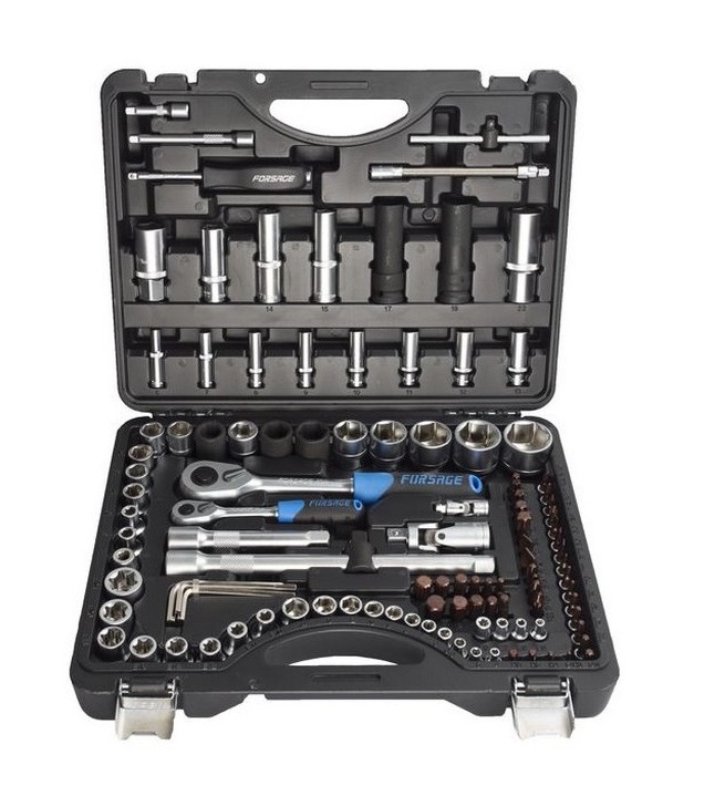 Набор инструментов в кейсе Forsage F-41082-5 PREMIUM, 114 предметов, с трещоткой, 1/2", 1/4"