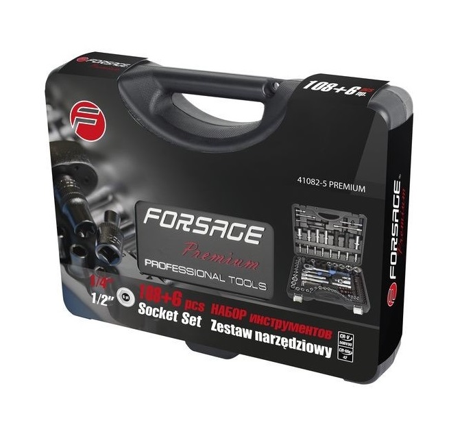 Набор инструментов в кейсе Forsage F-41082-5 PREMIUM, 114 предметов, с трещоткой, 1/2", 1/4"