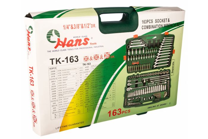 Набор инструментов в кейсе Hans TK-163, 163 предметов, 1/2", 1/4" 3/8", с трещоткой