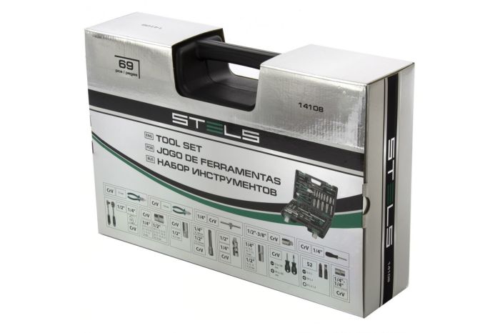 Набор инструментов в кейсе Stels 14108, 69 предметов, с трещоткой, 1/4", 1/2"