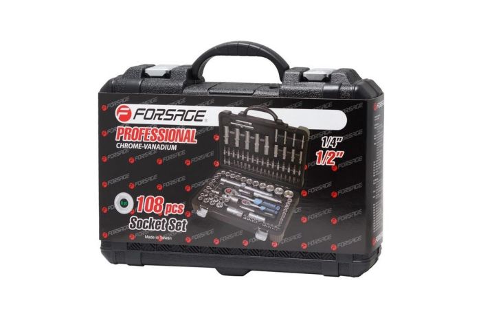 Набор инструментов в кейсе Forsage F-41082-5, 108 предметов, с трещоткой, 1/2", 1/4"