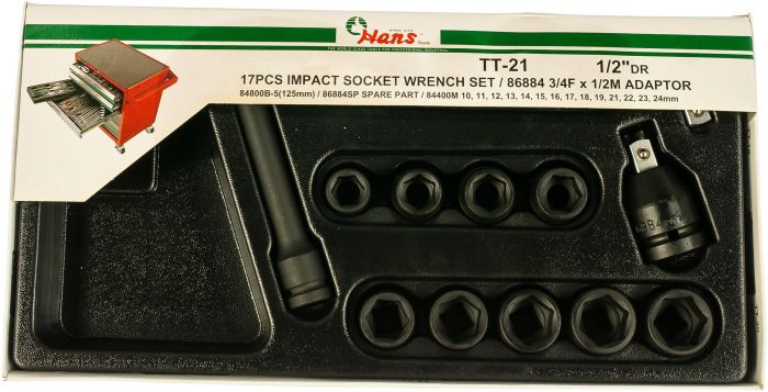 Набор ударных торцевых головок Hans TT-21, 1/2", 17 предметов