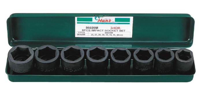 Набор ударных торцевых головок Hans 86609M, 3/4", 26-38мм, 8 предметов