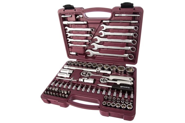 Набор инструментов в кейсе Thorvik UTS0082, 82 предмета, с трещоткой, 1/2", 1/4"