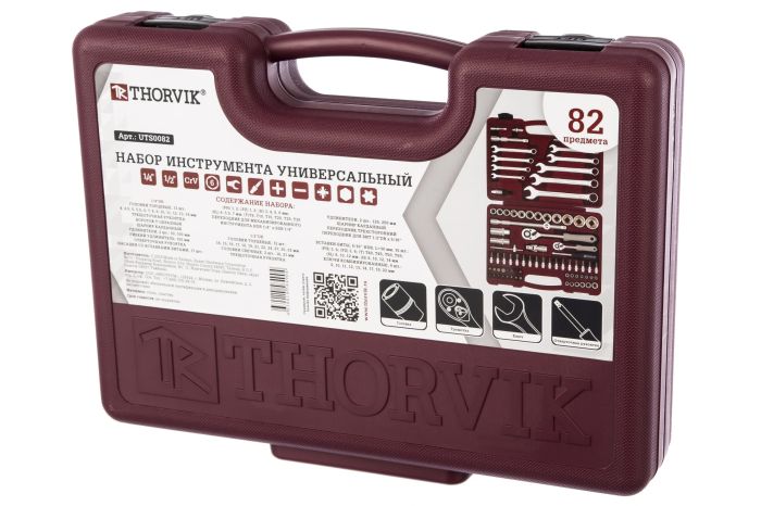 Набор инструментов в кейсе Thorvik UTS0082, 82 предмета, с трещоткой, 1/2", 1/4"