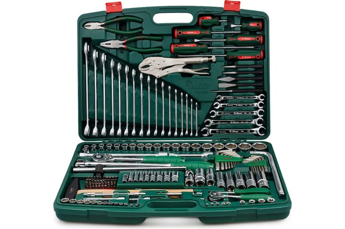 Набор инструментов в кейсе Hans TK-158V, 158 предметов, 1/2", 1/4", с трещоткой
