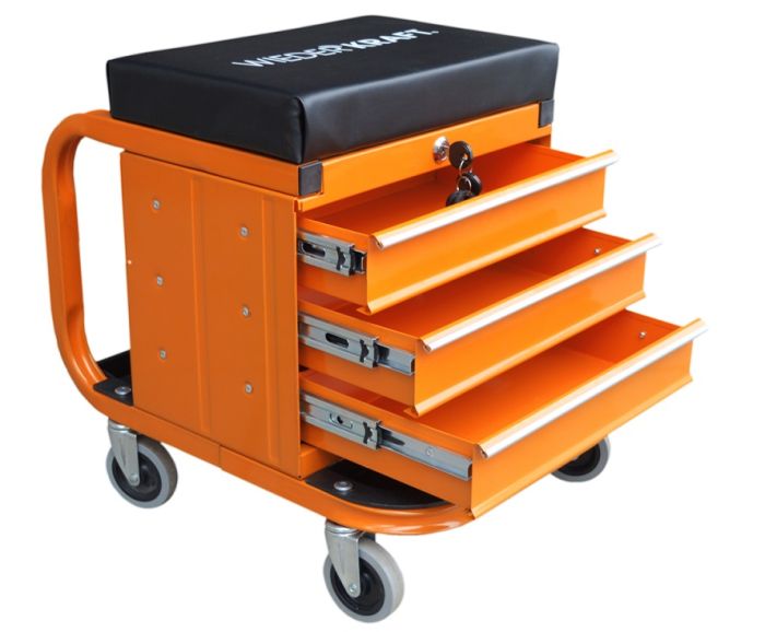Сиденье ремонтное Wiederkraft WDK-65862, на колёсах, с 3 ящиками
