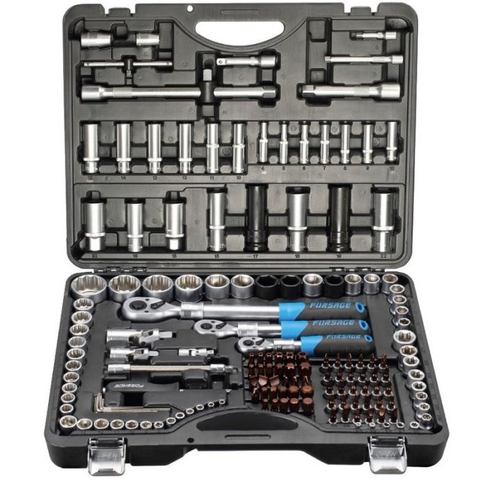 Набор инструментов в кейсе Forsage F-41501-5 PREMIUM, 156 предметов, с трещоткой, 1/2", 1/4", 3/8"