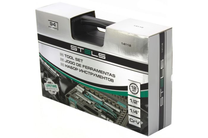 Набор инструментов в кейсе Stels 14118, 94 предмета, с трещоткой, 1/4", 1/2"