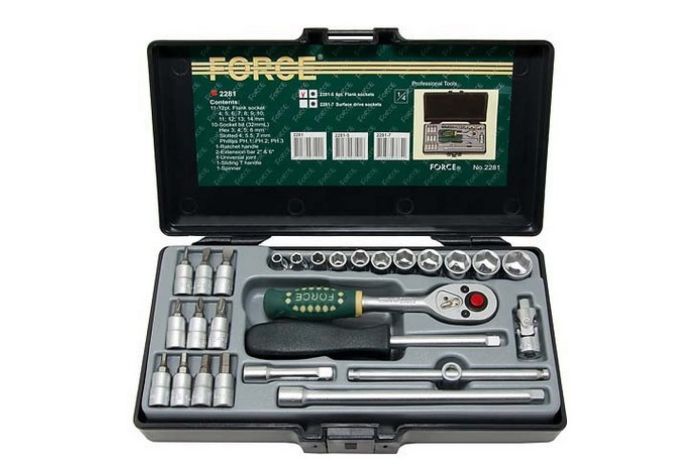 Набор инструментов в кейсе Force 2281-5, 27 предметов, с трещоткой, 1/2", 1/4"
