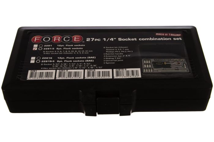 Набор инструментов в кейсе Force 2281-5, 27 предметов, с трещоткой, 1/2", 1/4"